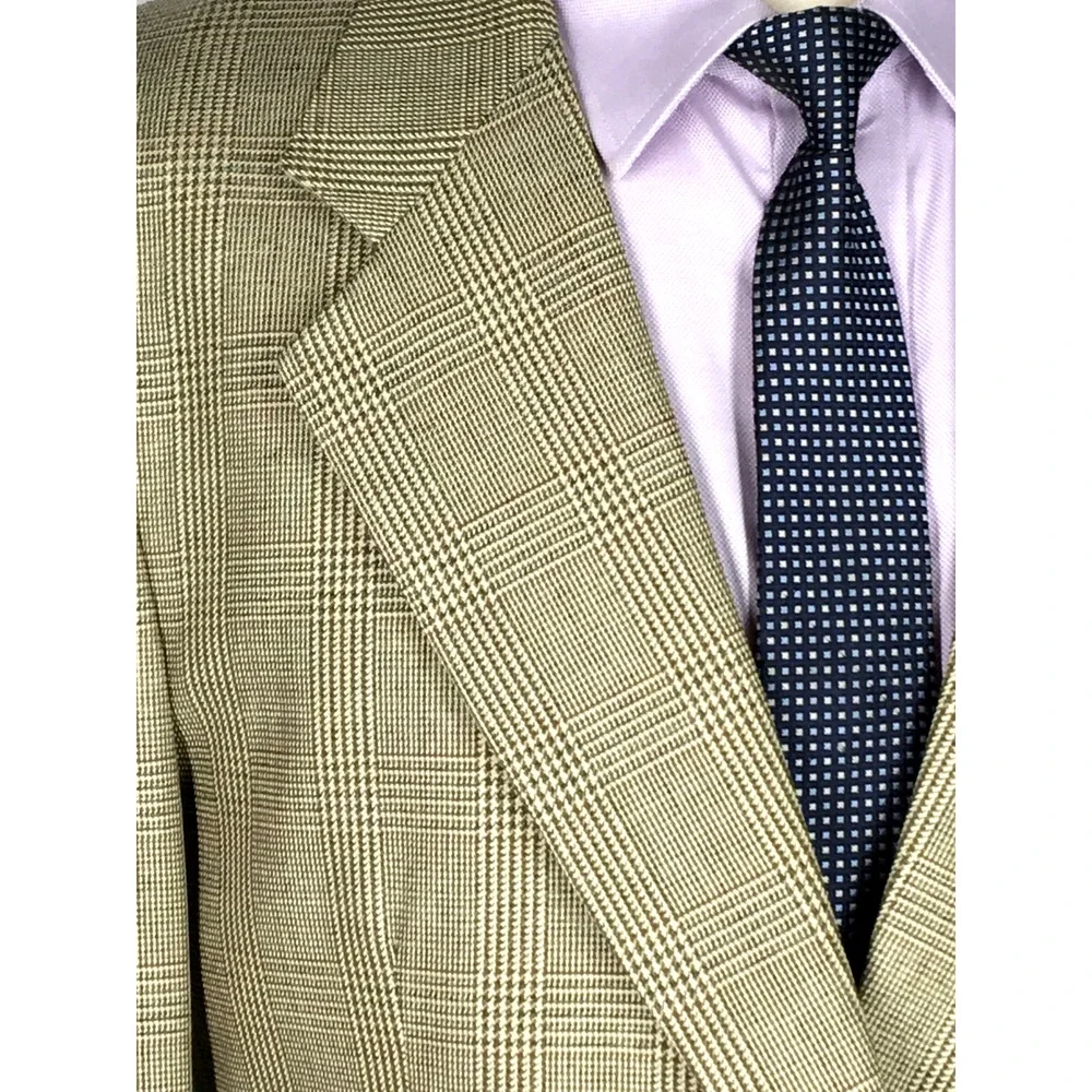 42R Jos A Bank Mens Vtg 2 Button Silk Wool Blazer Sport Coat Sand Glen Chk